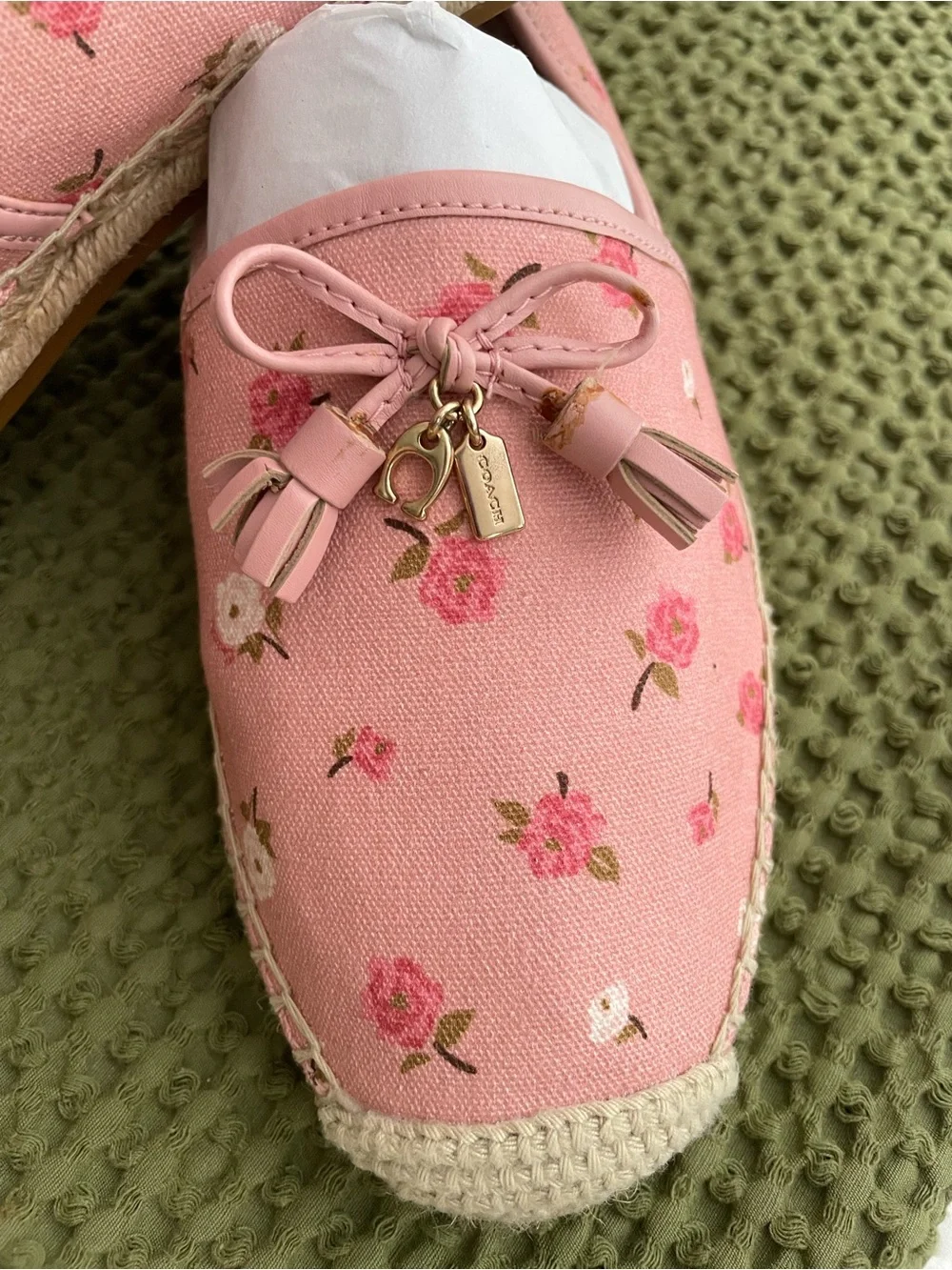 Coach Pink Floral Slip-On Espadrille Loafers - Women's